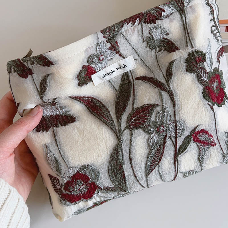 Flower Embroidered Cosmetic Bag - DippedShop Wholesale - #4515