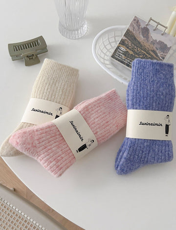 Vintage Thicken Warm Wool Solid Crew Socks DP25H540