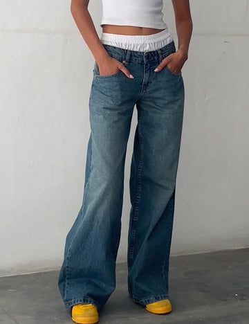 Vintage Low Rise Wide Leg Denim Jeans DP25G686