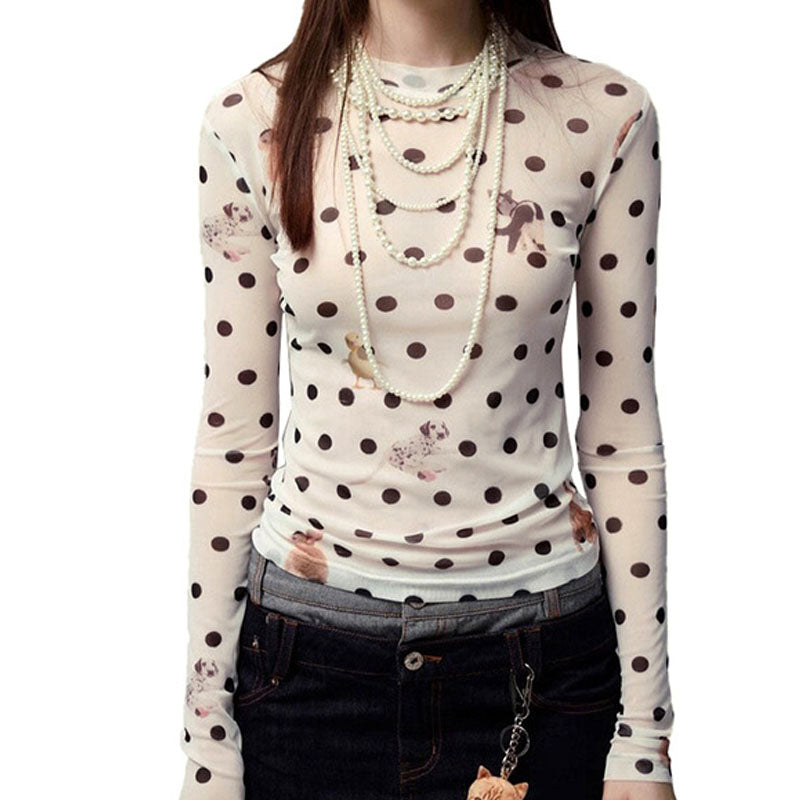 Crew Neck Polka Dot Crop Top - DippedShop Wholesale - #7379