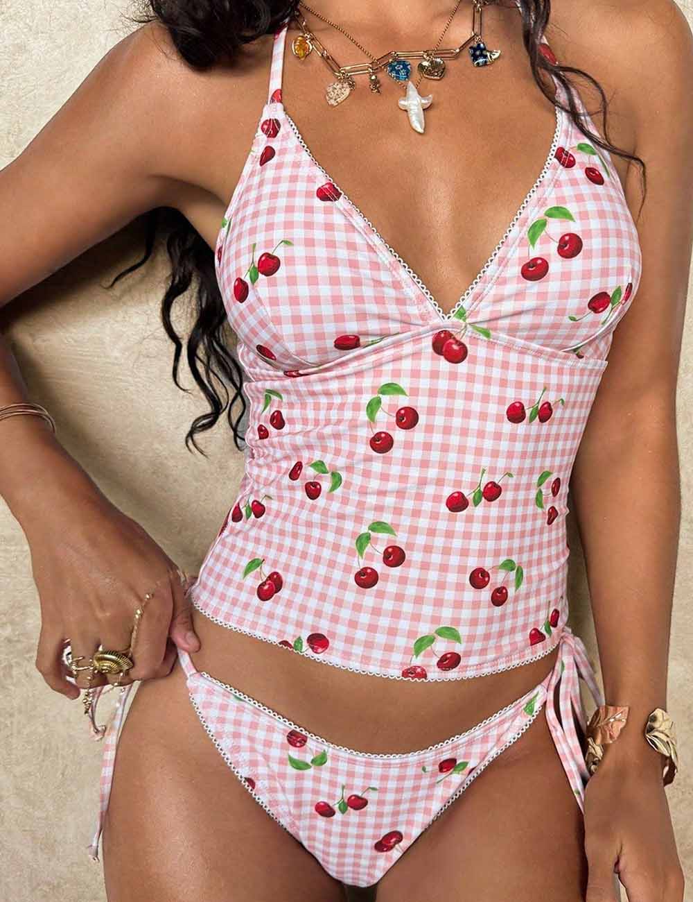 Cherry Print Tankini - DippedShop Wholesale - #1763
