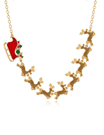 Creative Reindeer Sled Pendant Christmas Necklace DP25G789