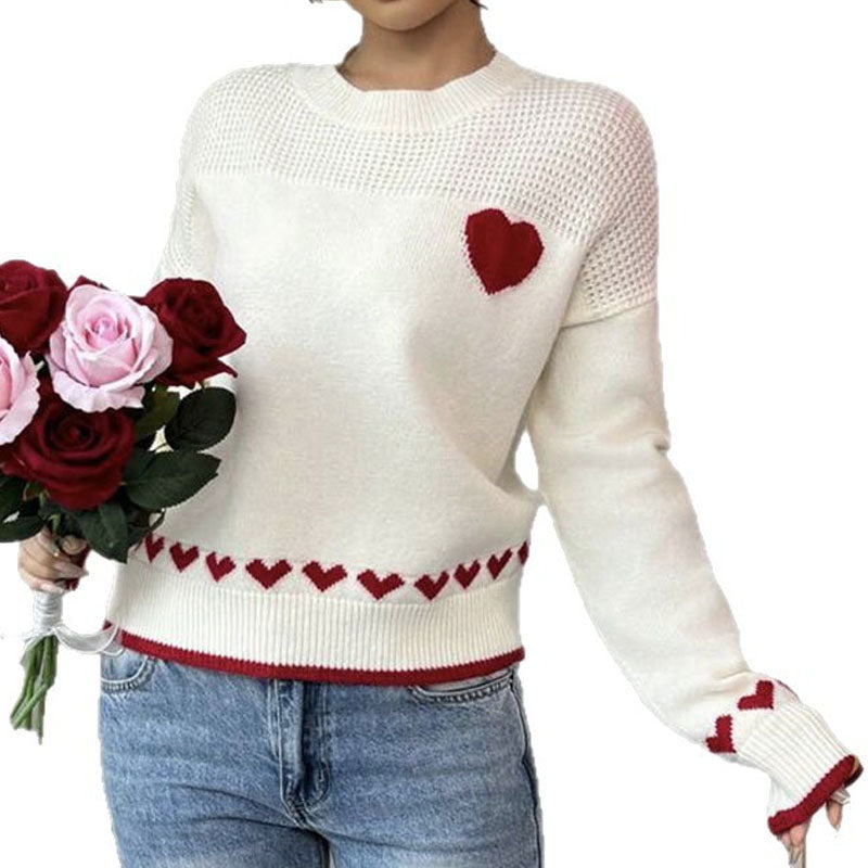 Casual Heart Crew Neck Long Sleeve Sweater DP25E529