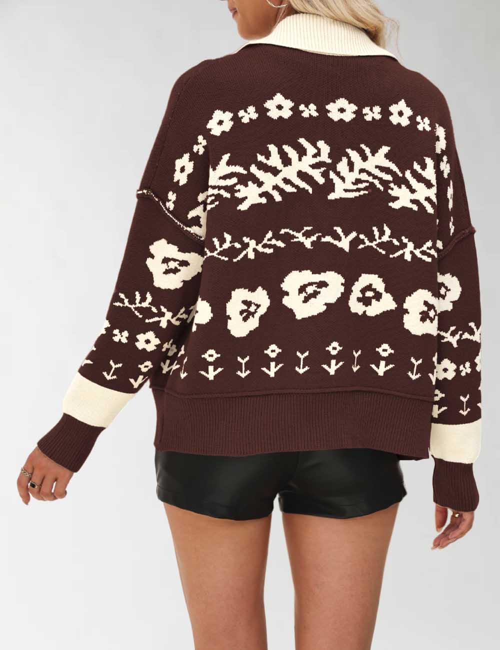 Vintage Floral Print Loose Knit Cardigan DP25G973