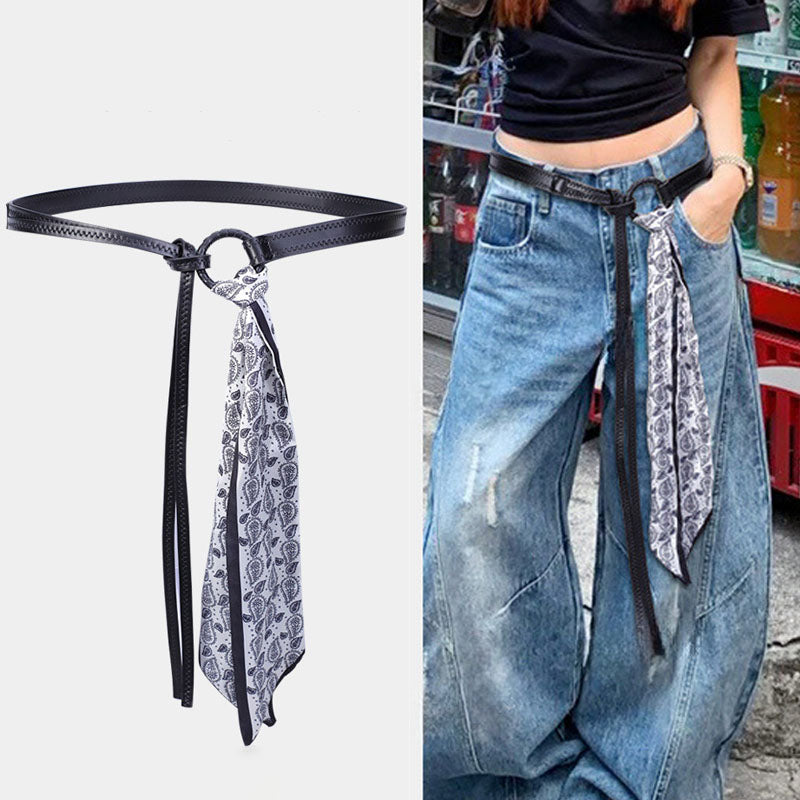 Faux Leather Silk Scarf Belt - DippedShop Wholesale - #2707