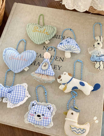 Plaid Love Bow Embroidery Sweet Bag Charm DP25F439