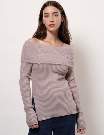 Sexy Off Shoulder Plushed Knit Sweater DPT4883