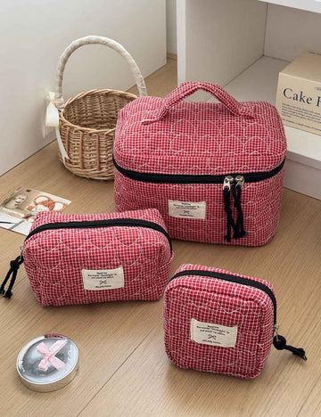 Color Block Heart Plaid Quilted Makeup Bag DP25H565