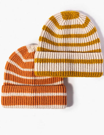 Winter Striped Beanie Cuff Warm Knitted Hat DP25G732