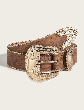 Chunky Metal Buckle Bead Waist Leather Belt MK2LEEP6W6JBT50