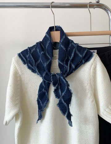 Trendy Plaid Distressed Denim Triangle Scarf MK2BW6W6NSI09