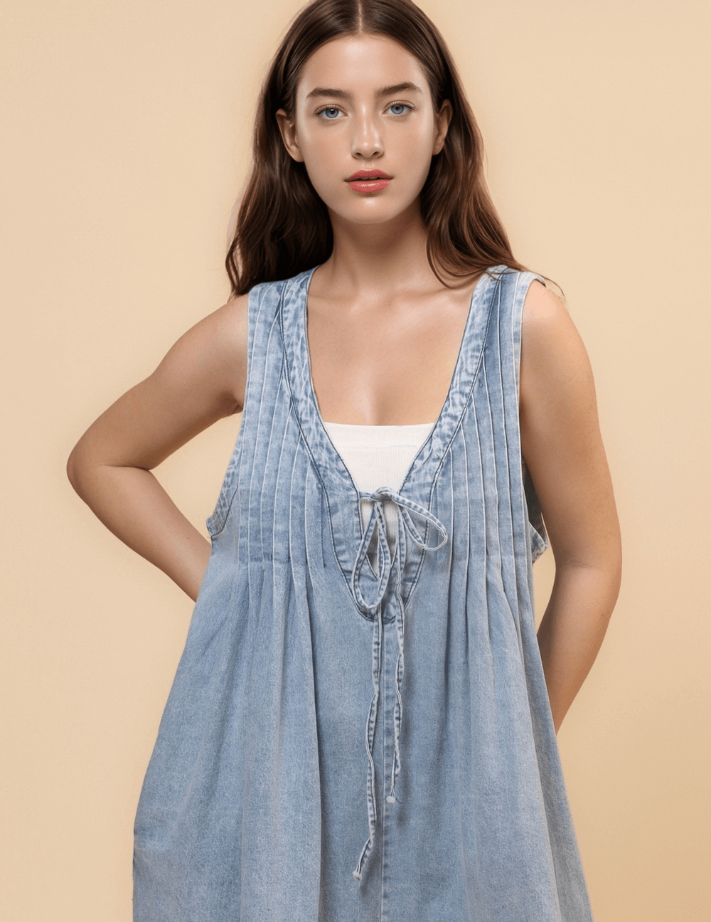 Sleeveless Denim Jumpsuit - DippedShop Wholesale - #9683