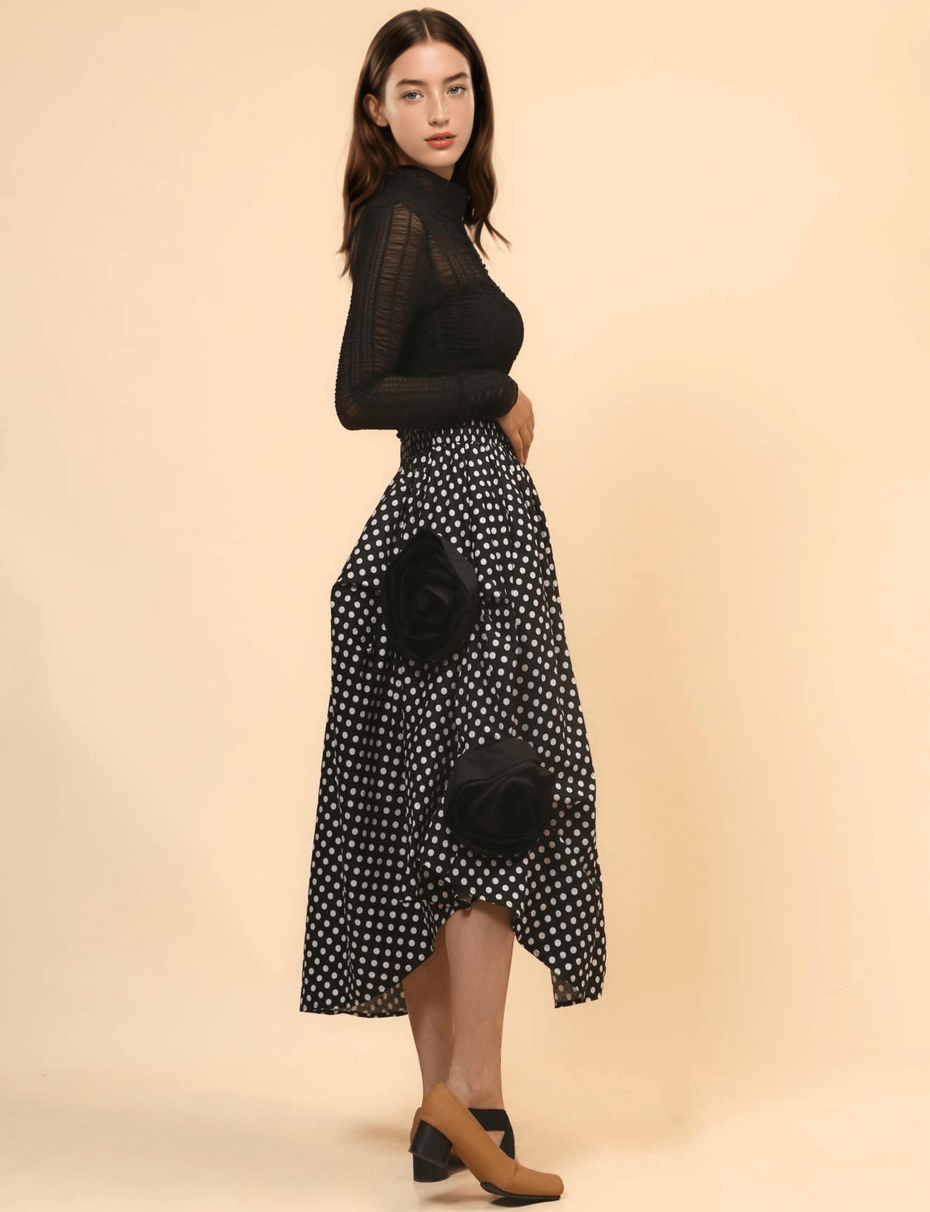 Irregular Hem Flower Midi Skirt - DippedShop Wholesale - #0275