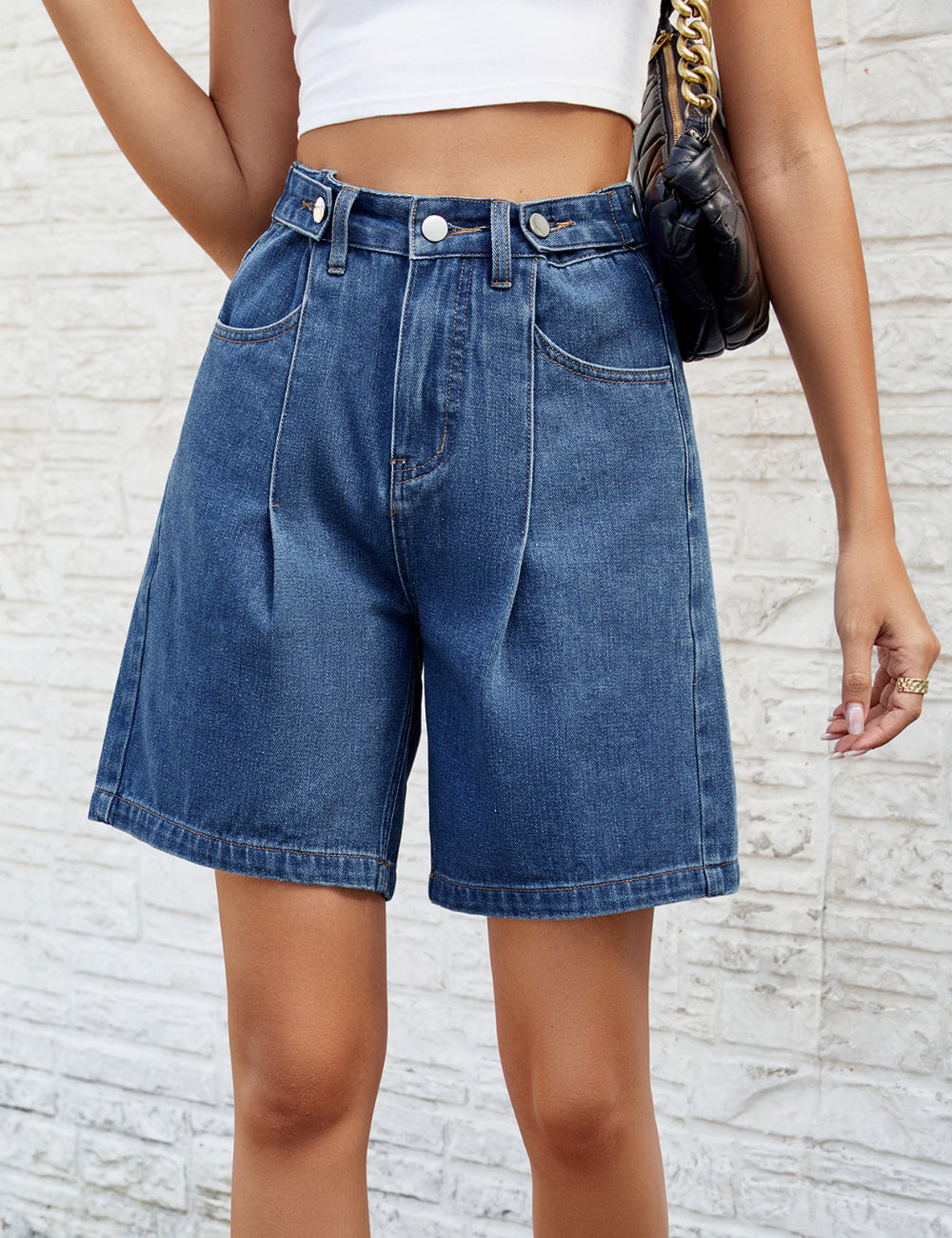 Casual Washed High Waist Bermuda Shorts DP25B695