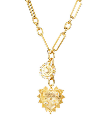 Gold Plated Sun Heart Pendant Necklace DP25E792