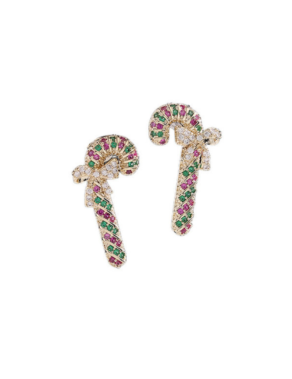 Christmas Rhinestone Cane Stud Earrings DPJE1905