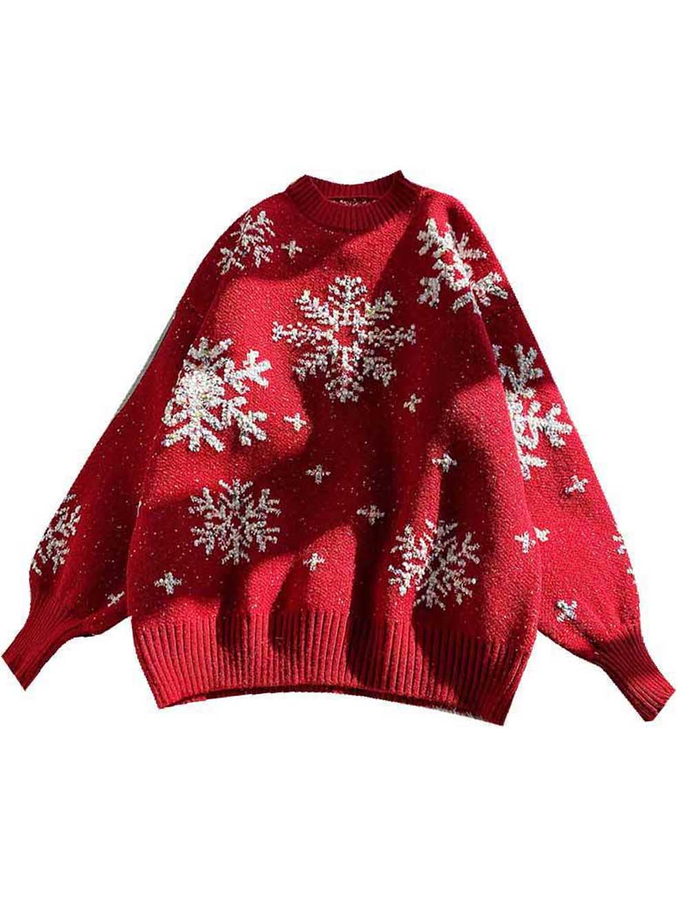 Trendy Snowflake Slouchy Pullover Knit Sweater DP25H432