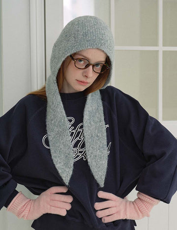 Simple Ribbed Knit Hat Solid Color Hooded Scarf DP25H726