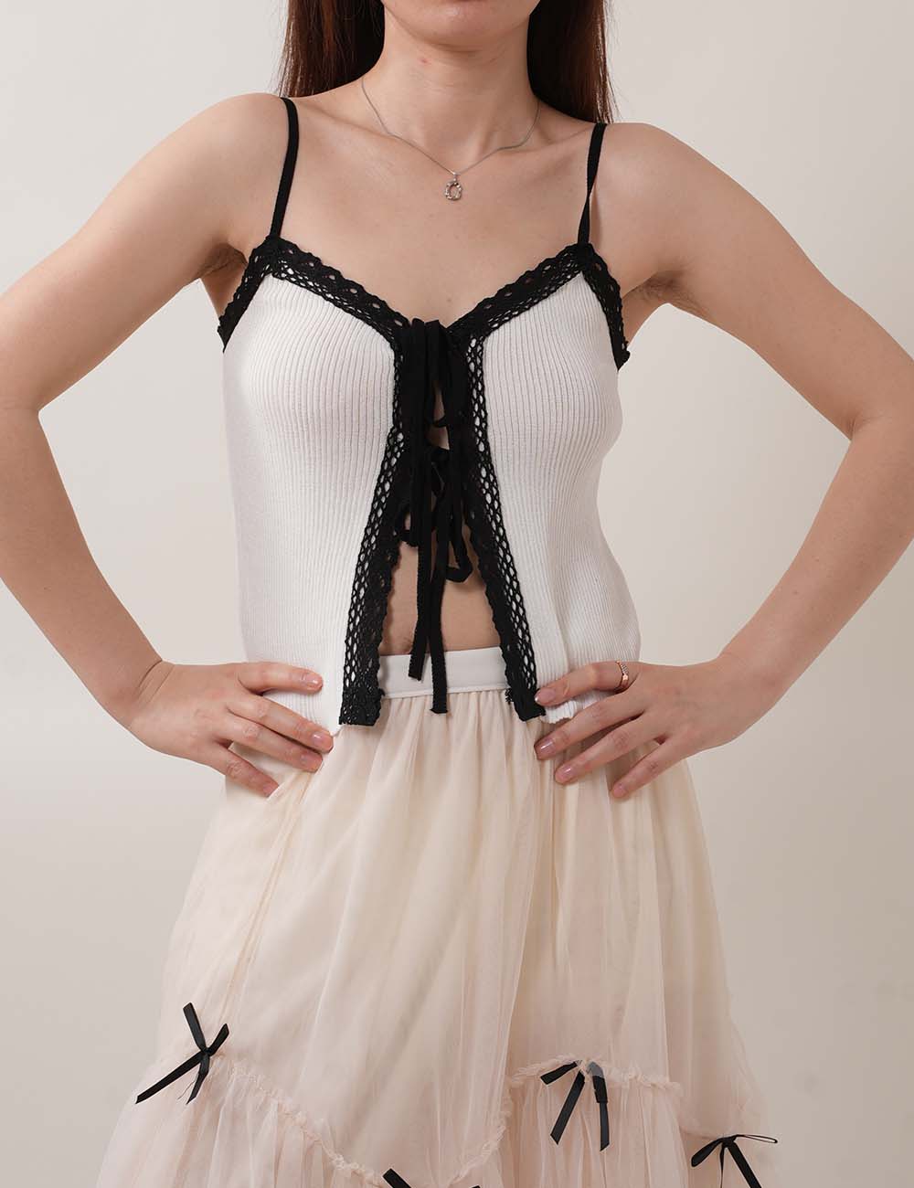 Color Block Lace String Cami Tops DP25C434