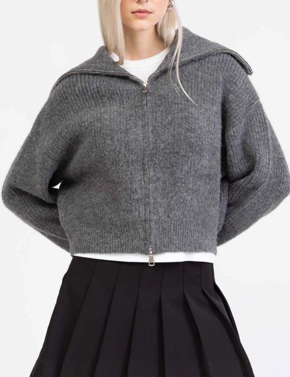 Fall Chunky Knit Open Front Zipper Cardigan DP25G962