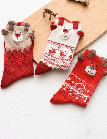 Funny Cartoon Reindeer Christmas Crew Socks Set DP25G754