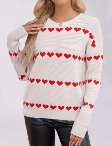 Love Jacquard Color Block Round Neck Sweater DPT0803