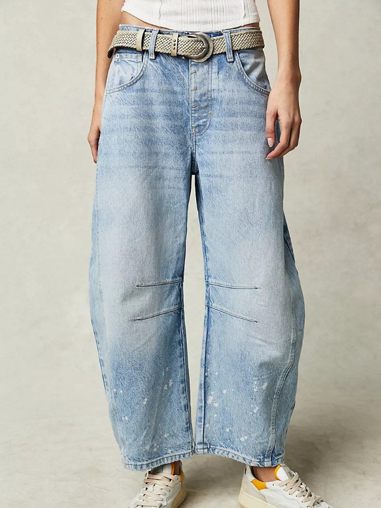 Washed Mid Rise Barrel Jeans - DippedShop Wholesale - #2371