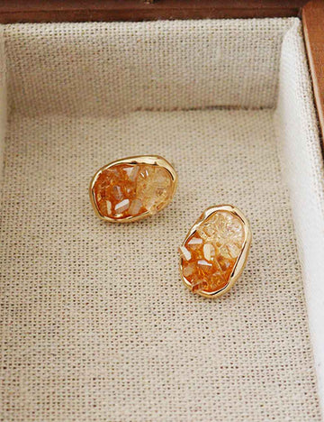 Gold Plated Oval Crystal Stud Earrings D25E706