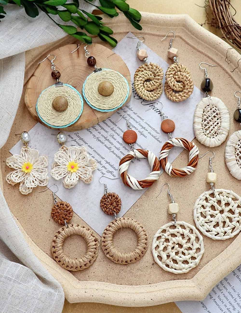 Boho Rattan Drop Dangle Earrings - DippedShop Wholesale - #3507
