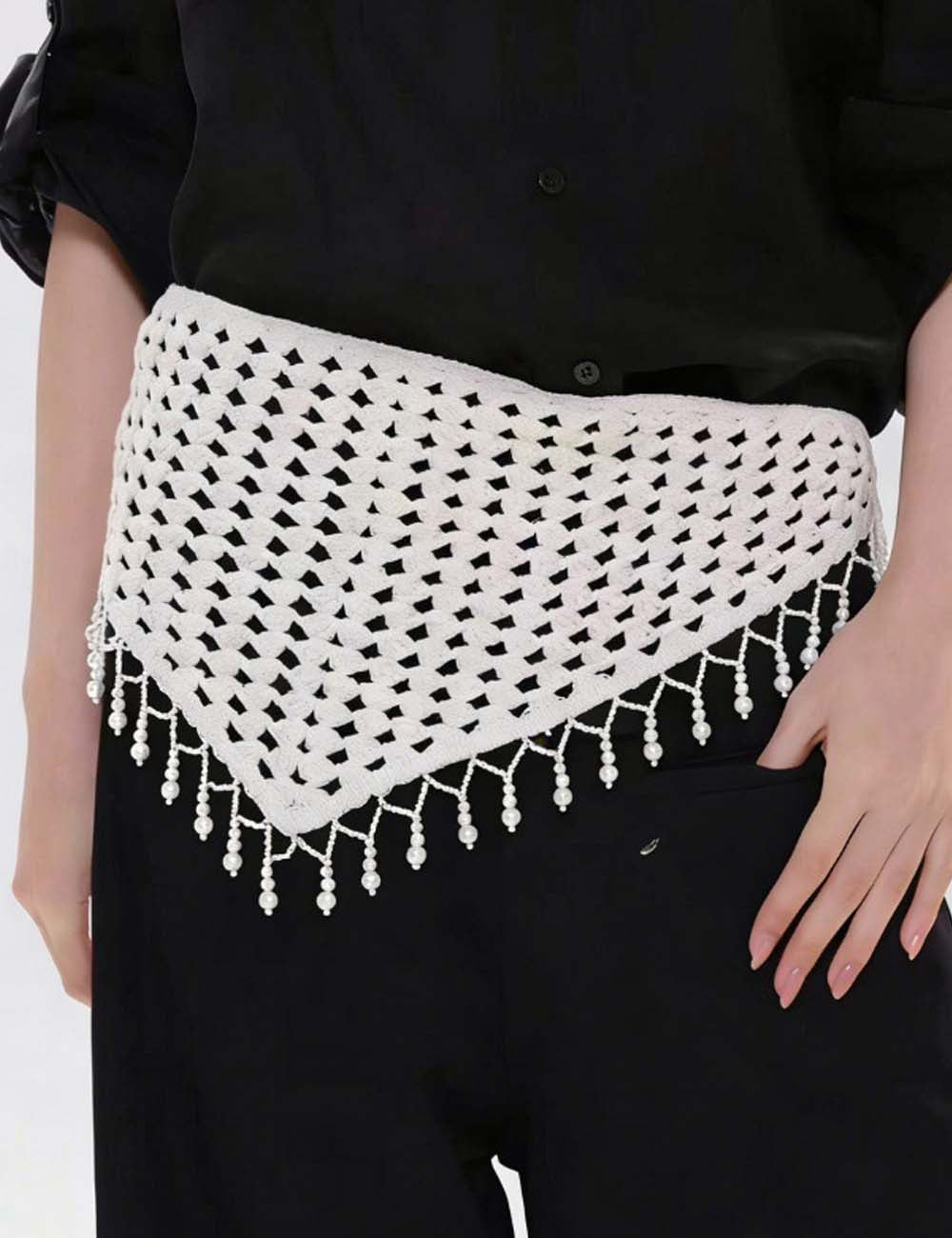 Fashion Hollow Shell Tassel Triangle Knit Headscarf MK2BK6W6HHS18