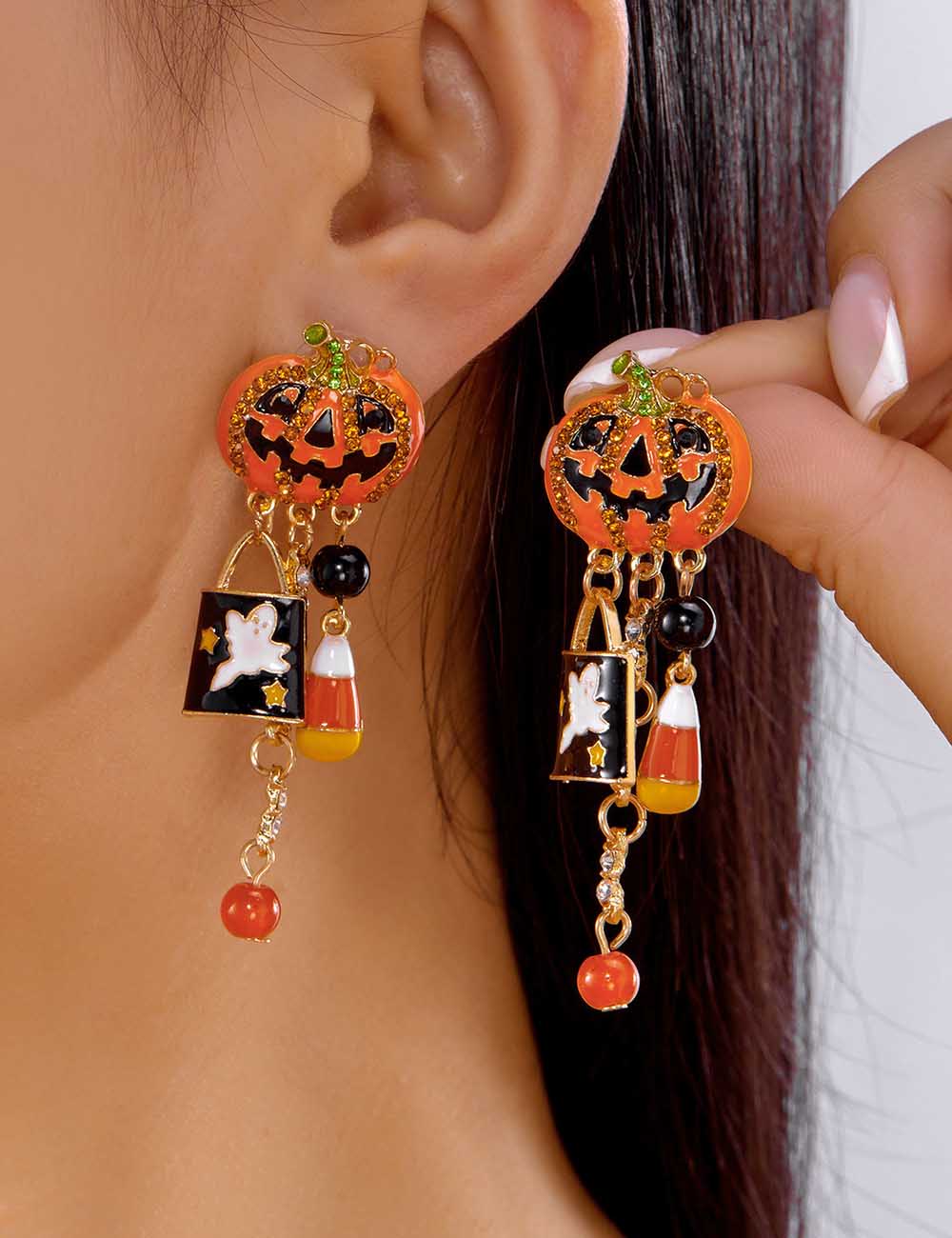 Halloween Pumpkin Ghost Tassel Dangle Earrings DP25G509