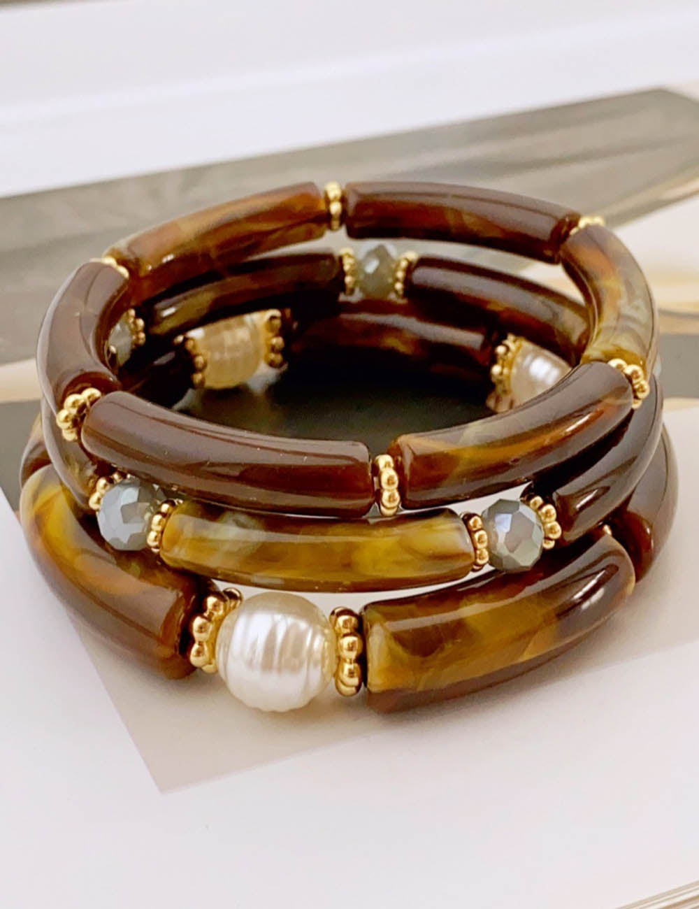 3 Pcs Minimalist Layered Acrylic Bead Bracelets DP25E766