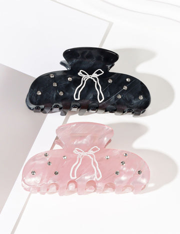Cute Bow Print Rhinestone Hair Claw DP25E890