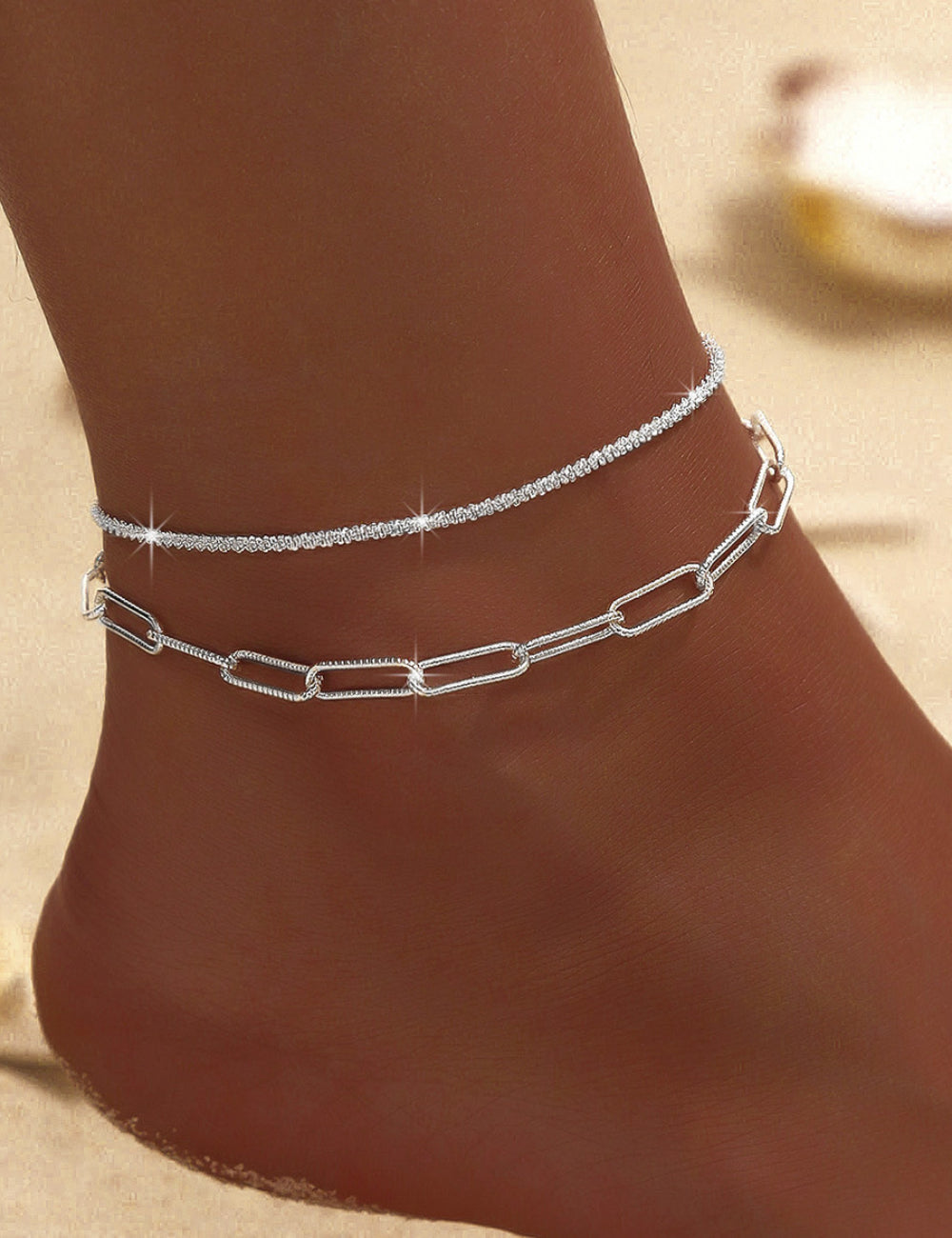 Simple Glitter Double Anklet DPJA8