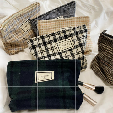 Plaid Color Block Large Capacity Make Up Bag DP25A577