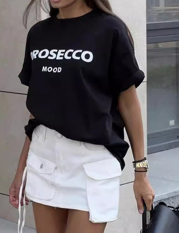 Letter Print Loose Short Sleeves Top DP25B456