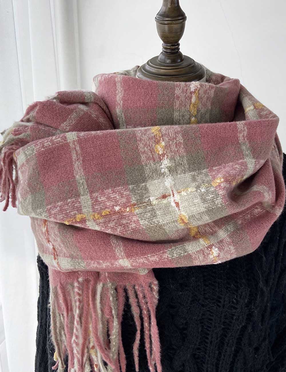 Winter Plaid Faux Cashmere Warm Tassel Scarf DP25H679