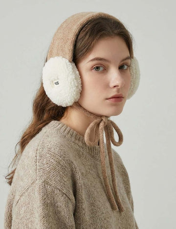 Color Contrast Plush Knit Tie Warm Earmuffs DP25H764