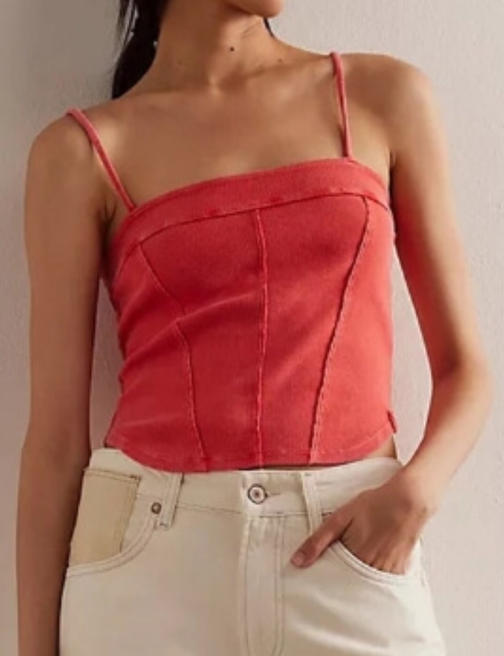 Washed Ribbed Slim Spaghetti Camis DP25B853