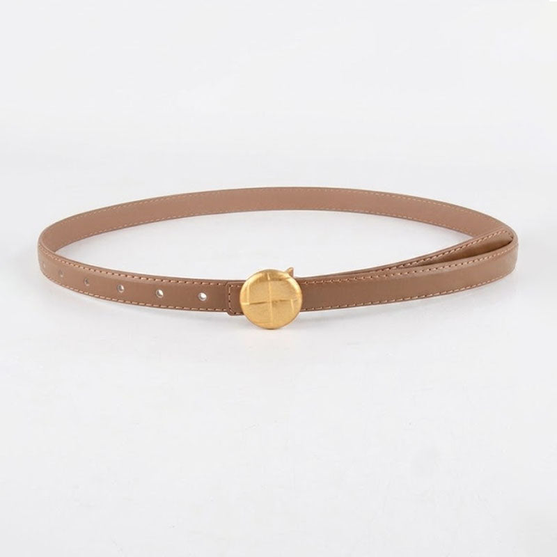 Casual Round Gold Buckle Skinny Leather Belt MK2LEEP6W6JBT31