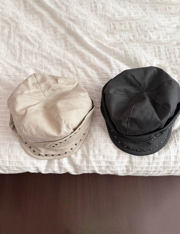 Trendy Irrgular Solid Color Studded Beret Hat 8BK6HAT191L