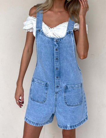 Pockets Buttons Denim Overall Shorts DP25C467