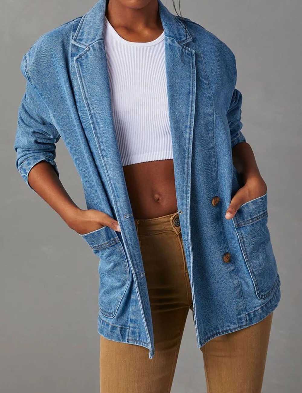 Casual Washed Solid Color Denim Jacket DP25E762