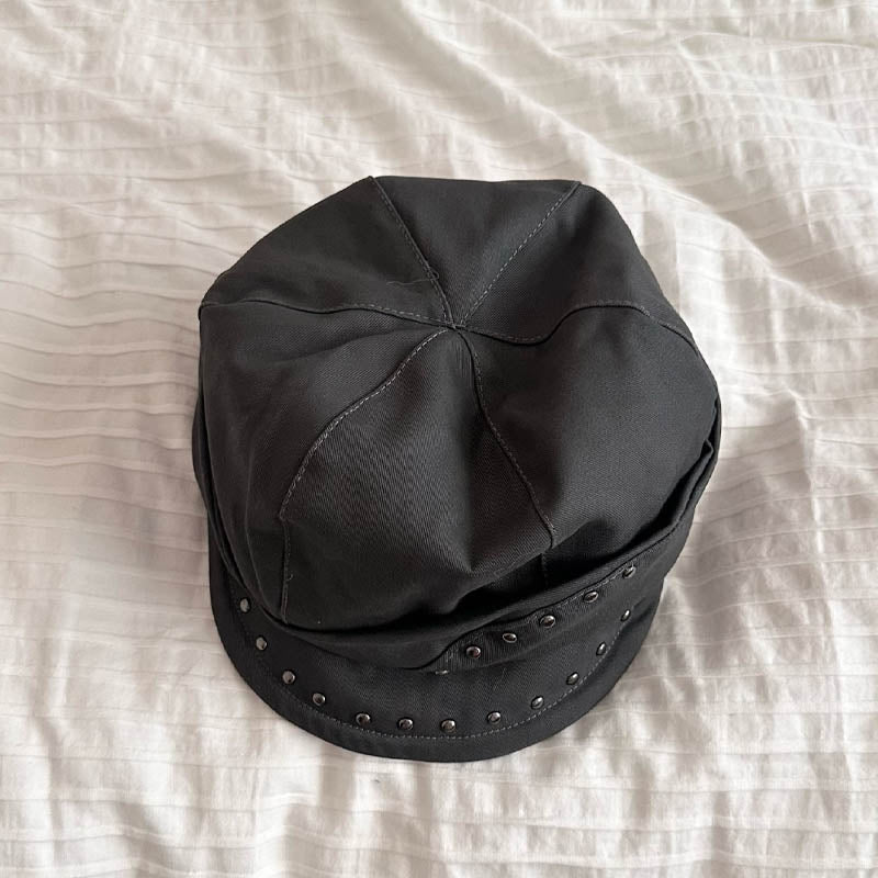Trendy Irrgular Solid Color Studded Beret Hat 8BK6HAT191L