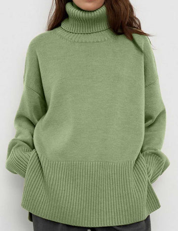 Fall Solid Color Turtleneck Side Slit Sweater DP25G924