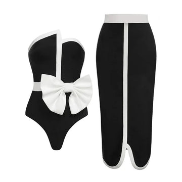 Color Block Bow Swimwear Skirt Cover DP25C617
