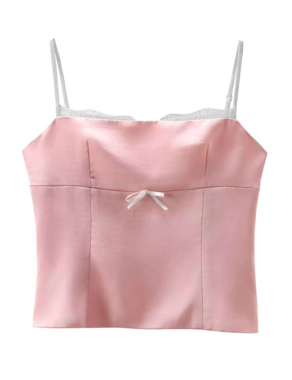 Elegant Satin Spaghetti Strap Lace Trim Top DP25D428