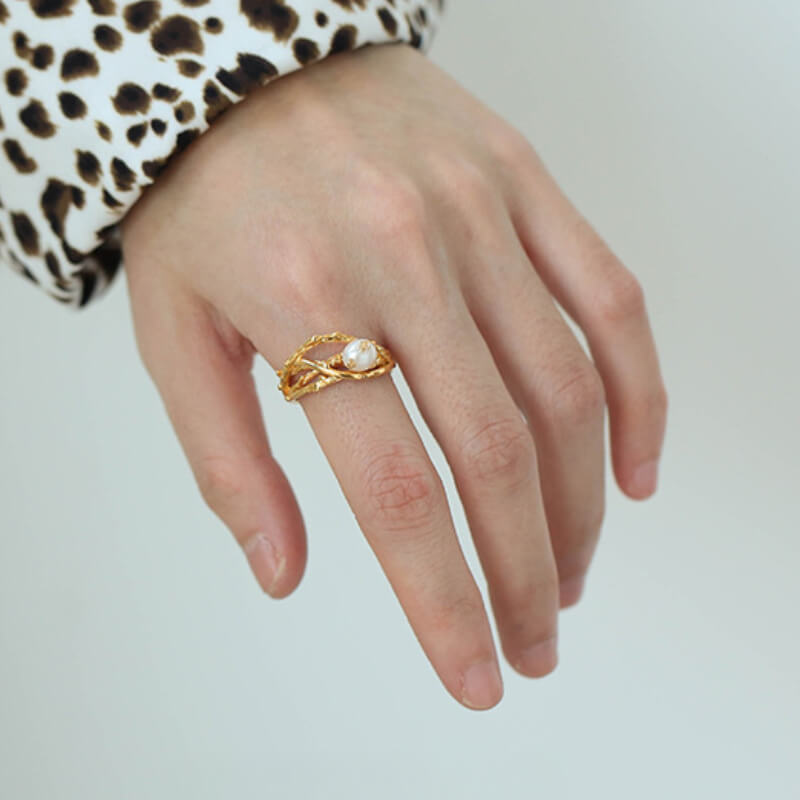 Retro Pearl Nest  Adjustable Open Ring DP25B797