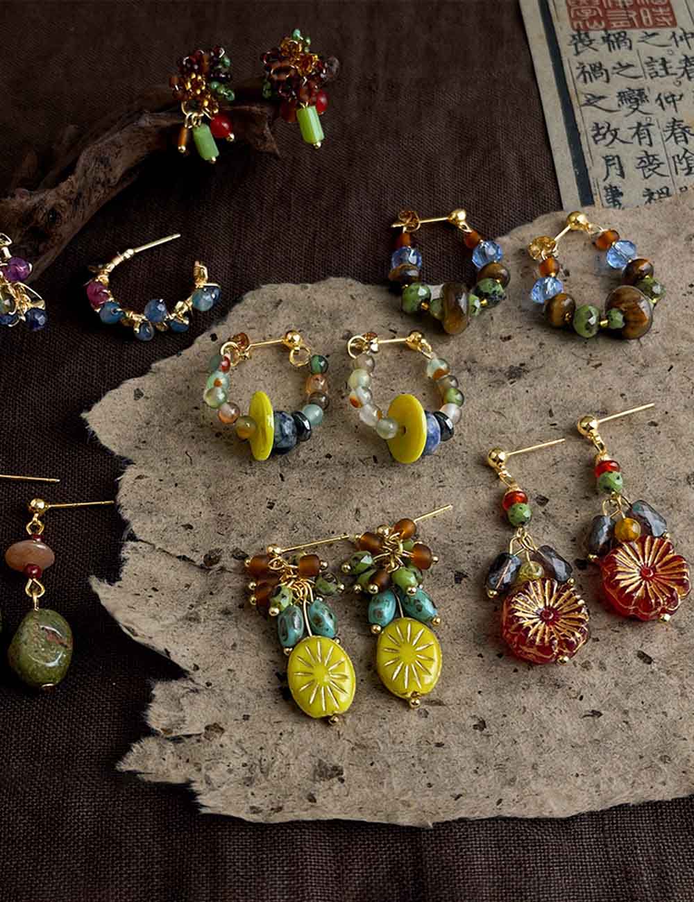 Retro Stone Bead Hoop Earrings - DippedShop Wholesale - #9427