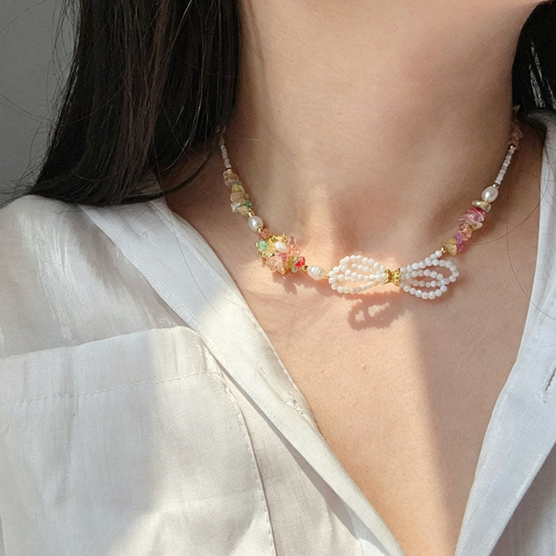 Vintage Pearl Bow Necklace - DippedShop Wholesale - #3027
